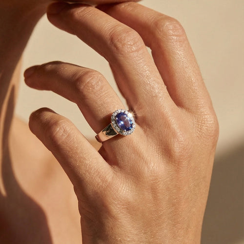 Bague 57 Bague en or blanc 14 carats avec tanzanite ovale 1,0 ct 58 Facettes 3230-1