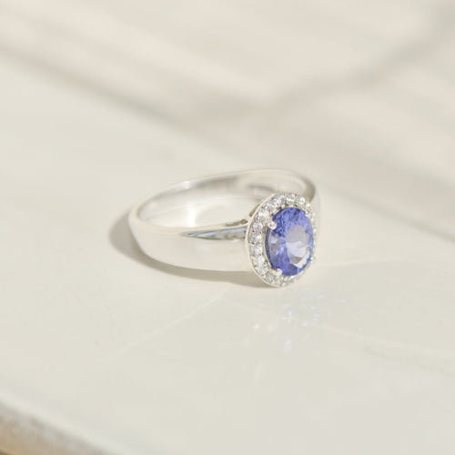 Bague 57 Bague en or blanc 14 carats avec tanzanite ovale 1,0 ct 58 Facettes 3230-1