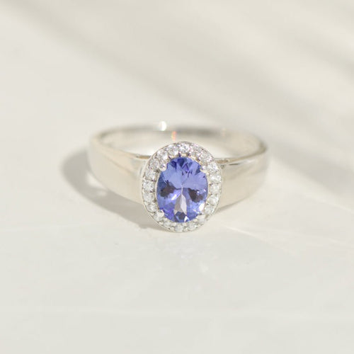 Bague 57 Bague en or blanc 14 carats avec tanzanite ovale 1,0 ct 58 Facettes 3230-1