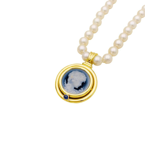 Collier Collier or jaune, perles de culture, camée onyx. 58 Facettes 34595