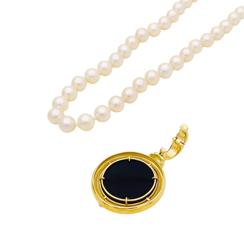 Collier Collier or jaune, perles de culture, camée onyx. 58 Facettes 34595