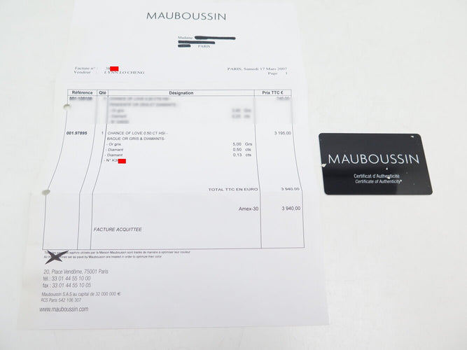 Bague 50 bague MAUBOUSSIN chance of love n5 diamant 0.5ct t50 en or blanc 18k 58 Facettes 272900