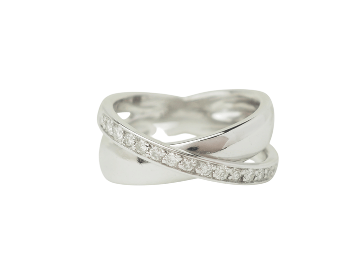 Bague 52.5 Bague croisée large en or blanc 18k avec diamants 58 Facettes 33642