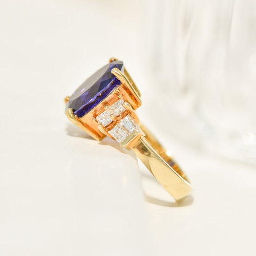 Bague 52 Bague cocktail vintage en or jaune 18K avec tanzanite et diamants 58 Facettes 2399