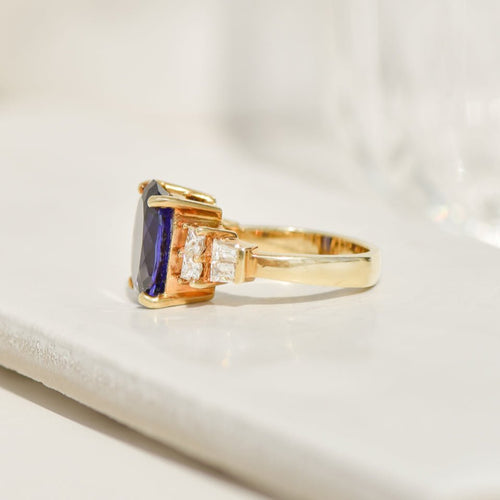 Bague 52 Bague cocktail vintage en or jaune 18K avec tanzanite et diamants 58 Facettes 2399