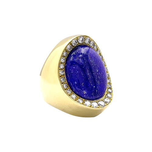 Bague 50 Bague Aldebert, or jaune lapis-lazuli et diamants.35055A 58 Facettes 35055