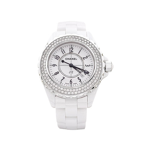 Montre Montre Chanel, "J12", céramique blanche et diamants. 58 Facettes 35396