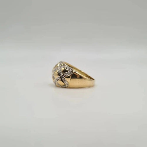 Bague 57 Bague bombée en or jaune 18 carats sertie de diamants anciens 58 Facettes