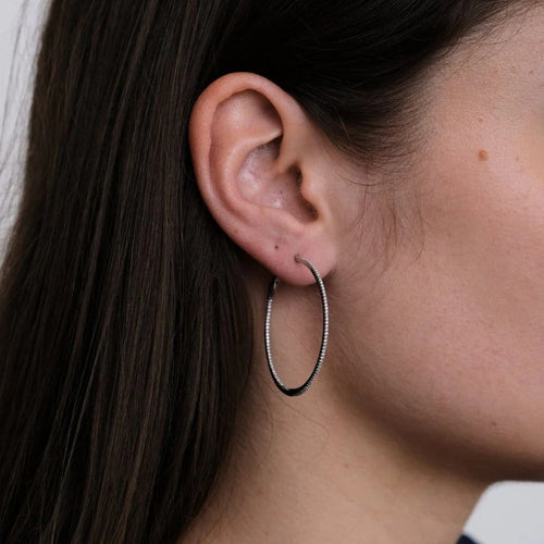Boucles d'oreilles Créoles en or blanc et diamants 58 Facettes
