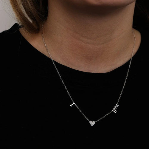 Collier Collier "I Love You" en or blanc 18 ct et diamants 58 Facettes