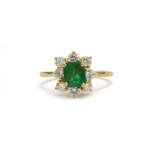 Bague 54 Bague marguerite en or jaune avec émeraude et diamants 58 Facettes 260027R