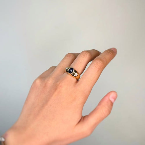 Bague 54.5 Bague jonc en or jaune 750 avec saphir et diamants 58 Facettes 260018R