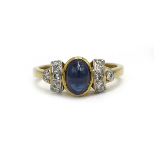 Bague 53 Bague rétro en or jaune et blanc 750‰ avec diamants et saphir 58 Facettes 260015R