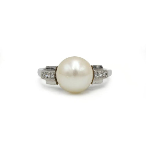 Bague 50 Art déco - Bague en platine 950‰ avec diamants et perle 58 Facettes 260016R