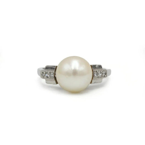 Bague 50 Art déco - Bague en platine 950‰ avec diamants et perle 58 Facettes 260016R