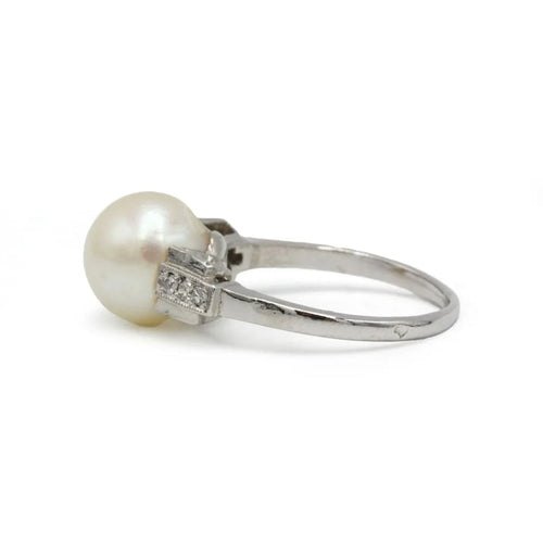 Bague 50 Art déco - Bague en platine 950‰ avec diamants et perle 58 Facettes 260016R