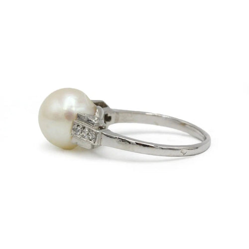 Bague 50 Art déco - Bague en platine 950‰ avec diamants et perle 58 Facettes 260016R