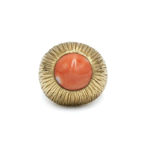 Bague 51 Bague bombée ciselée en or jaune 750‰ et corail rose 58 Facettes 250073SP