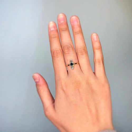Bague 55 Art Déco - Bague en or jaune, platine, saphir et diamants 58 Facettes 250272R
