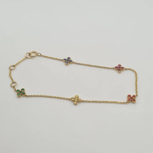 Bracelet Bracelet fleurs en or jaune et saphirs multicolores 58 Facettes