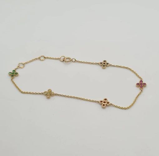 Bracelet Bracelet fleurs en or jaune et saphirs multicolores 58 Facettes