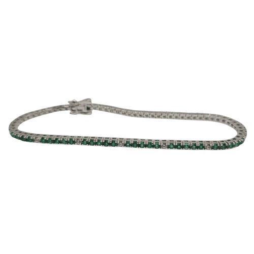 Bracelet Bracelet rivière en or blanc, diamants et émeraudes 58 Facettes