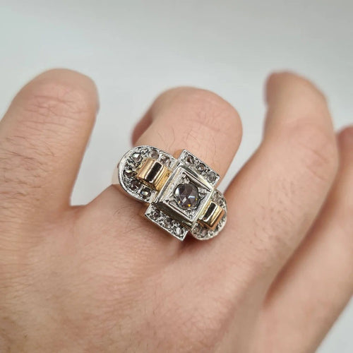 Bague 50.5 Bague vintage en or rose et diamants 58 Facettes