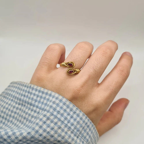 Bague 55 Bague Toi et Moi en or jaune 18 carats et pierres fines 58 Facettes