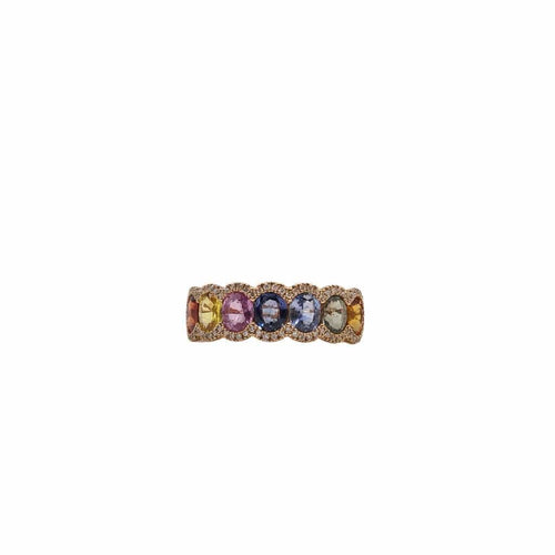 Bague 53 Bague en or rose 18 carats, diamants et saphirs multicolores 58 Facettes