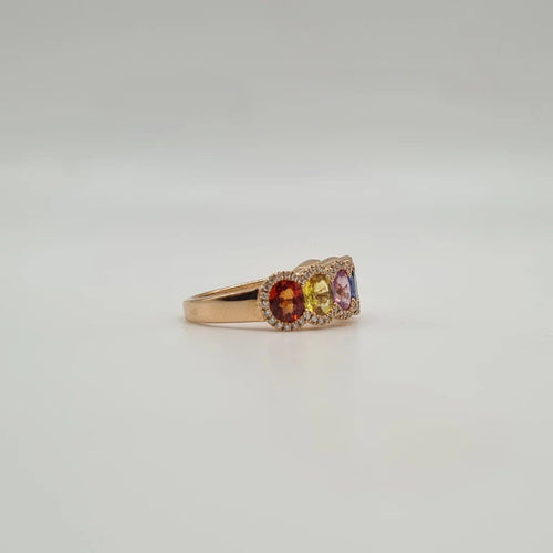 Bague 53 Bague en or rose 18 carats, diamants et saphirs multicolores 58 Facettes