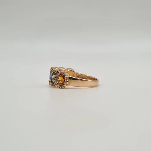 Bague 53 Bague en or rose 18 carats, diamants et saphirs multicolores 58 Facettes