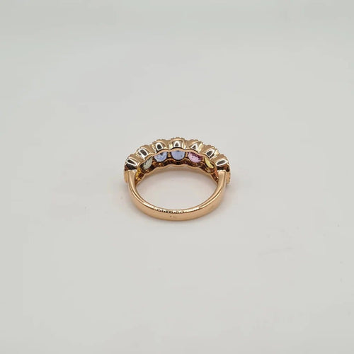 Bague 53 Bague en or rose 18 carats, diamants et saphirs multicolores 58 Facettes
