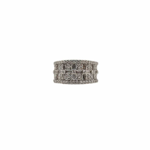 Bague 53 Bague en or blanc et diamants baguette et ronds 58 Facettes