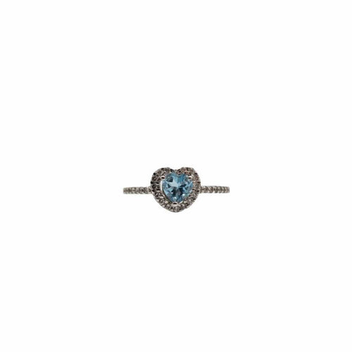 Bague 52 Bague cœur en or blanc, topaze bleue et diamants 58 Facettes