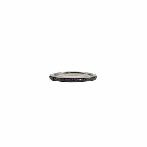 Bague 53 Demi-alliance - Bague en or blanc et diamants noirs 58 Facettes