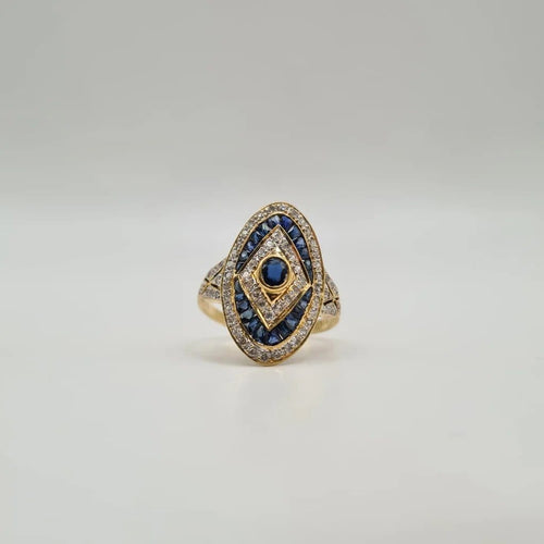 Bague 54 Art déco - Bague en or jaune 18 carats, saphirs et diamants 58 Facettes