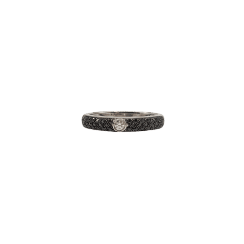 Bague 54 Bague en or blanc et diamants blancs et noirs 58 Facettes