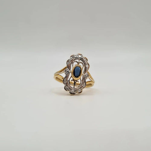 Bague 56 Bague Art déco en or jaune 18 carats, saphir et diamants 58 Facettes