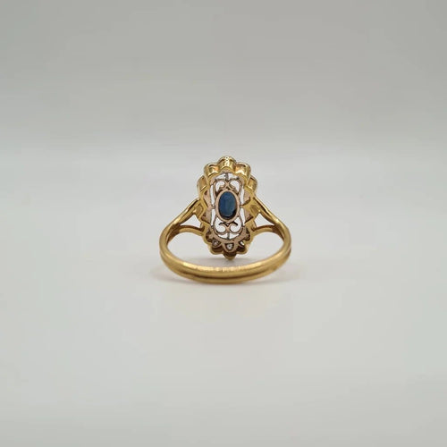Bague 56 Bague Art déco en or jaune 18 carats, saphir et diamants 58 Facettes