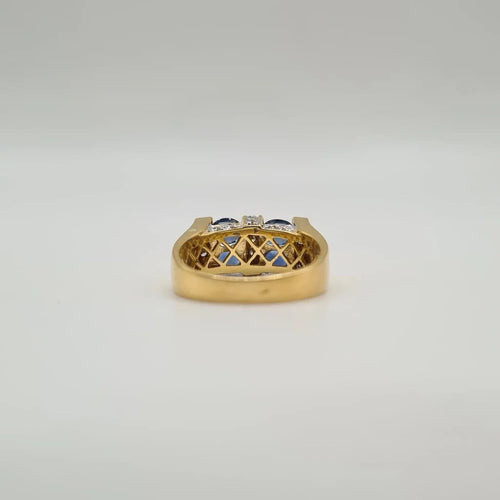 Bague 55 Art déco - Bague en or jaune 18 carats, saphirs et diamants 58 Facettes