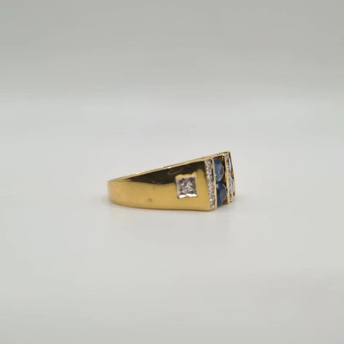 Bague 55 Art déco - Bague en or jaune 18 carats, saphirs et diamants 58 Facettes