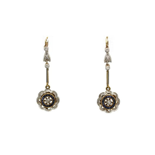 Boucles d'oreilles Art Déco - Boucles d’oreilles dormeuses en or 750, diamants et saphirs synthétiques 58 Facettes 250325R