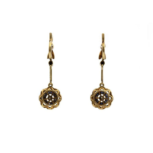 Boucles d'oreilles Art Déco - Boucles d’oreilles dormeuses en or 750, diamants et saphirs synthétiques 58 Facettes 250325R