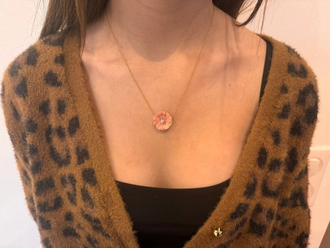 Collier Collier - Pendentif en porcelaine et diamant en or rose 18 carats 58 Facettes