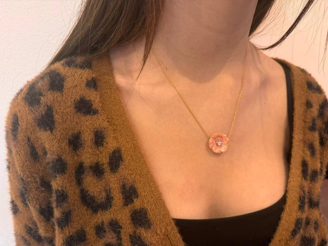 Collier Collier - Pendentif en porcelaine et diamant en or rose 18 carats 58 Facettes