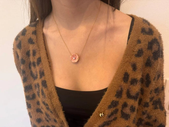 Collier Collier - Pendentif en porcelaine et diamant en or rose 18 carats 58 Facettes