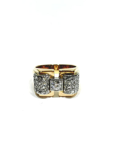 Bague 56 Bague tank Art déco en or rose et or blanc 18 carats, diamants 58 Facettes
