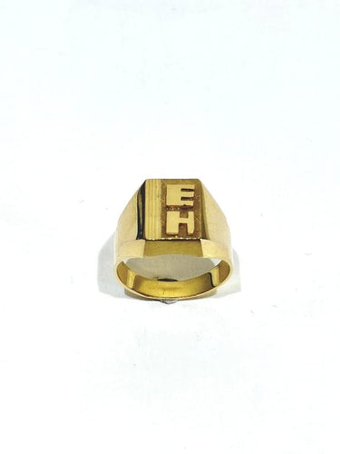 Bague 55 Chevalière guillochée EH en or champagne 18 carats 58 Facettes