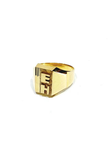 Bague 55 Chevalière guillochée EH en or champagne 18 carats 58 Facettes