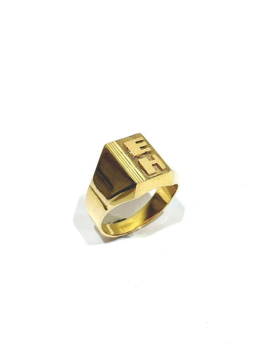 Bague 55 Chevalière guillochée EH en or champagne 18 carats 58 Facettes